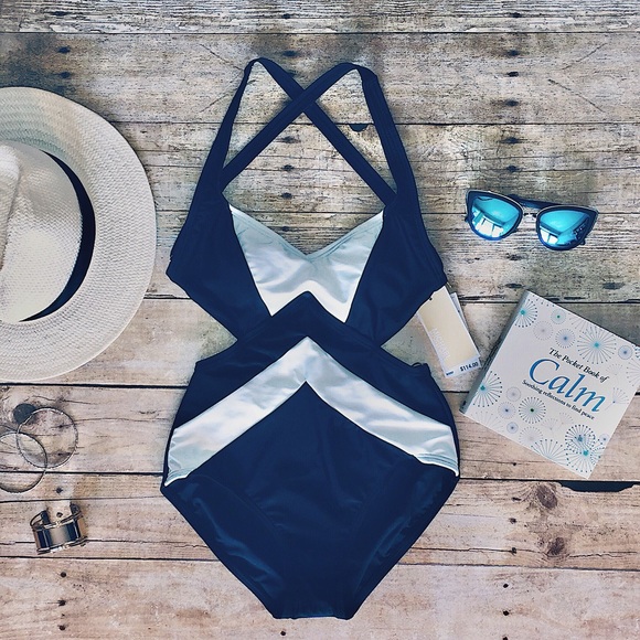 KORS Michael Kors Other - *NWT Michael Kors Black White Regatta Cross Swim*